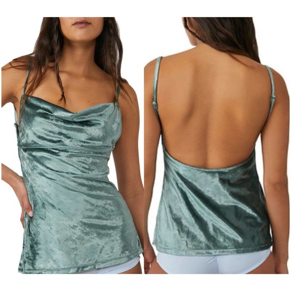 Free People Green All Night Velvet Camisole NWT Size Small - Picture 1 of 8